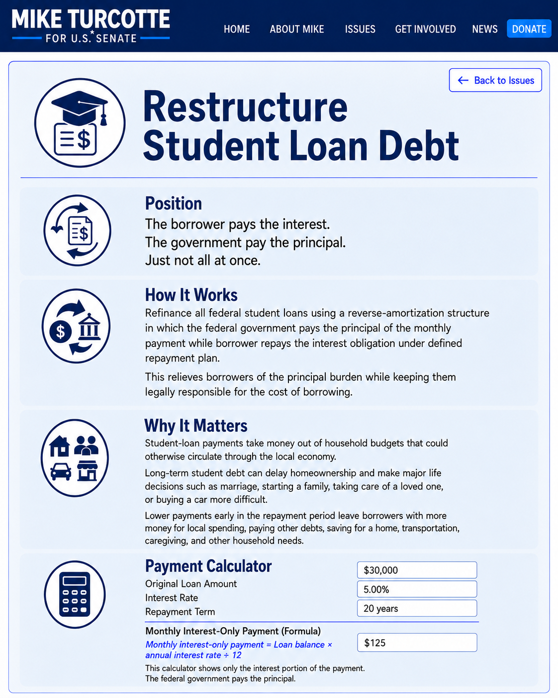 Restructure Student Loan Debt campaign page
